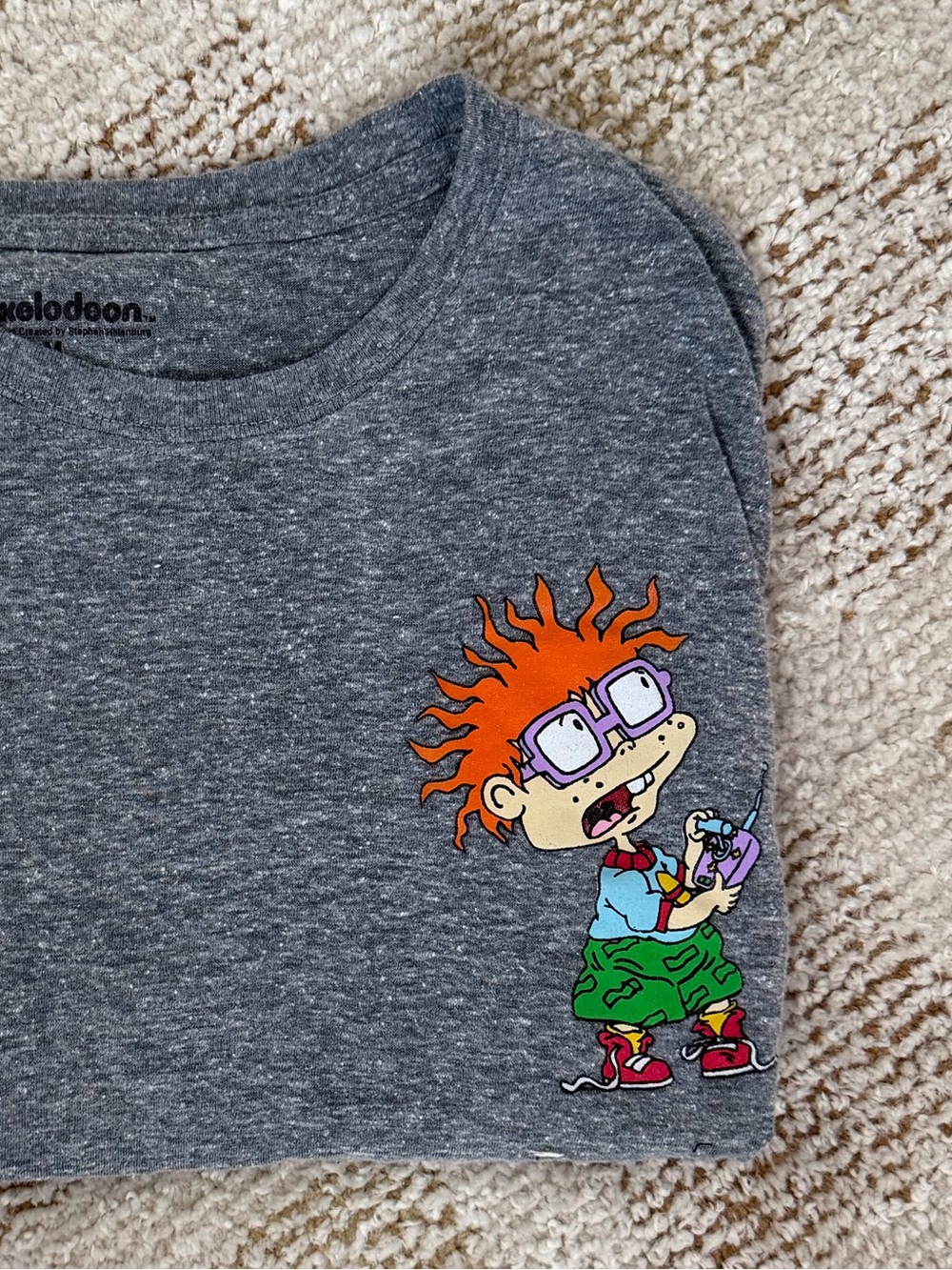 Vintage Rugrats Chuckie Finster Graphic T Shirt Gray Nickelodeon y2k
